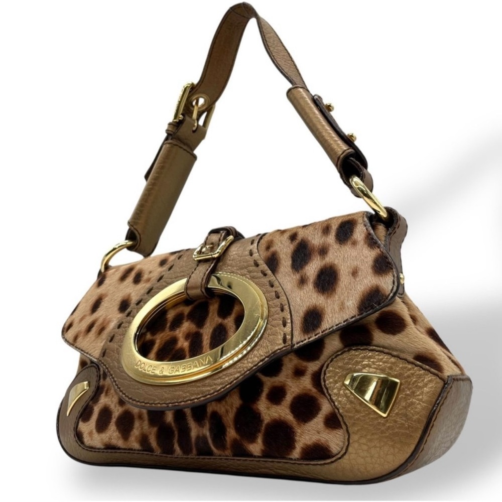Dolce & Gabbana Leopard Print Shoulder Bag with Gold Accents